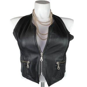 FIRST Biker Chic Zip Front Leather Halter Top XXL Black 2X